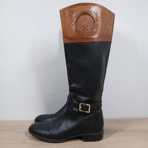Vince Camuto Boots Womens 8 Black Brown Leather Tall Buckle Riding Classic